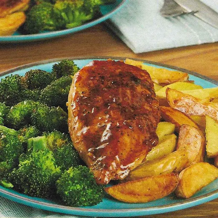 Honing-balsamico kip met broccoli en aardappelen