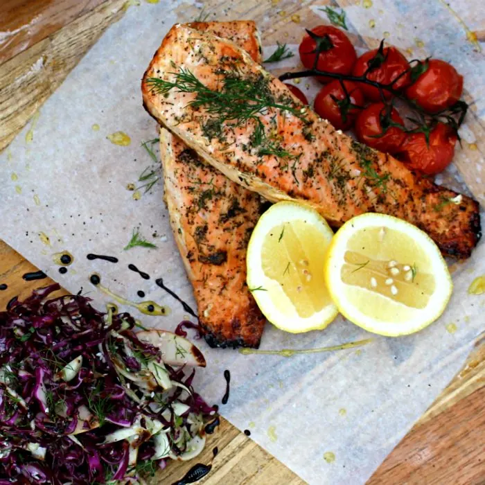 Ovenzalm met venkel, tomaat en citroen