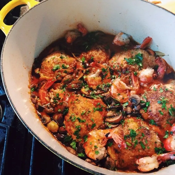 Kip Marengo met champignons en olijven